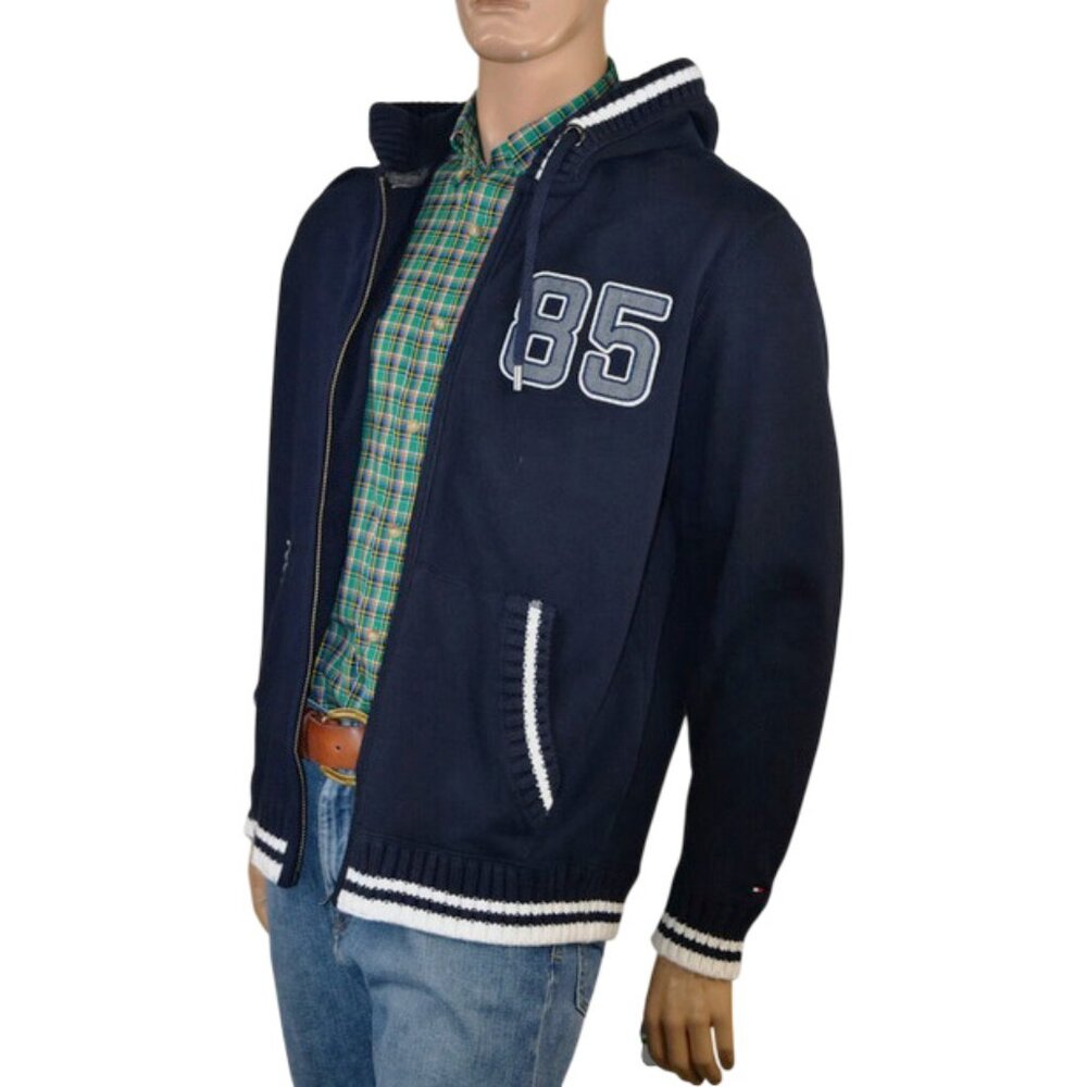 NEW Vintage Tommy Hilfiger Cardigan Hoodie Sweatshirt! Small Navy "85" Heavier